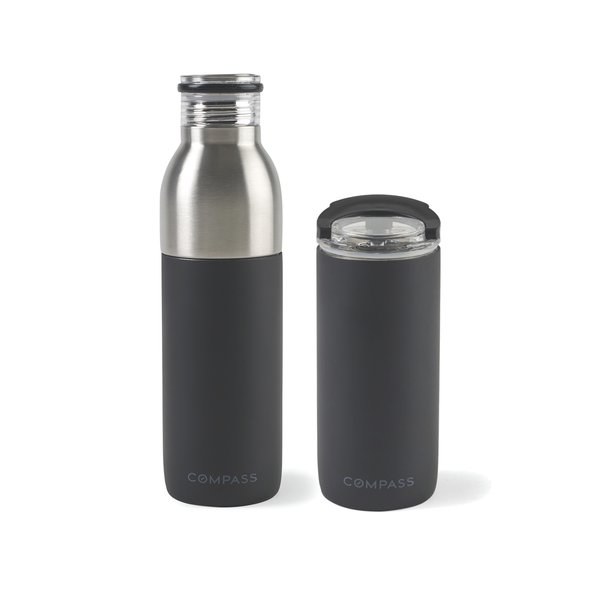 GiftRetail 100136 - Bouteille double paroi en acier inoxydable Emery 2-en-1 - 20 oz.